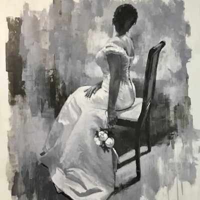 Seated Figure In White Dress. Oils on 60x80cm board. POA