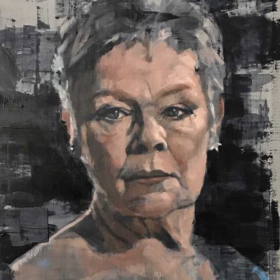 Portrait Sketch of Dame Judi Dench. Oils on 40x50cm board. POA